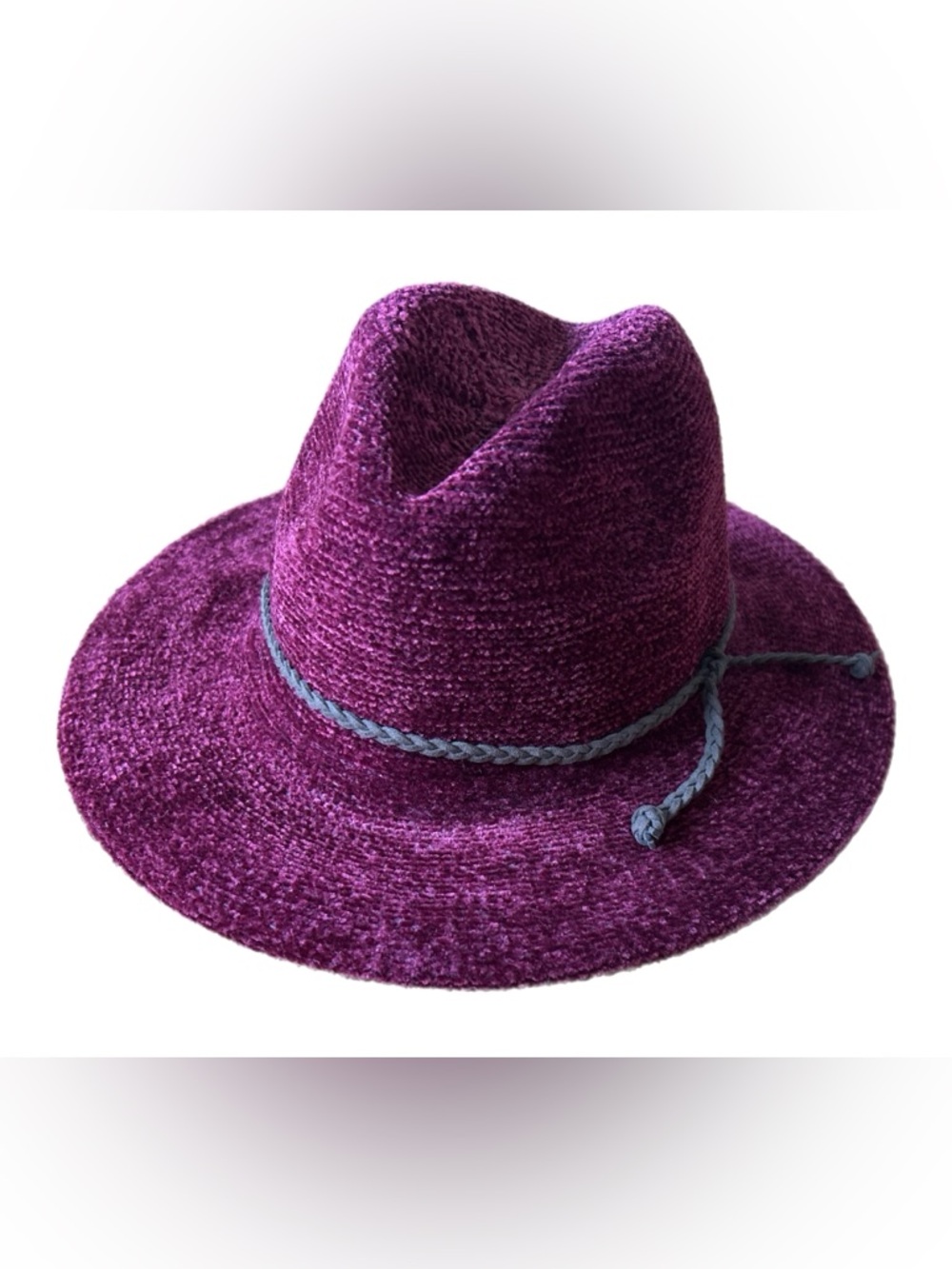 Purple Wide-Brim Fedora Hat with Braided Band